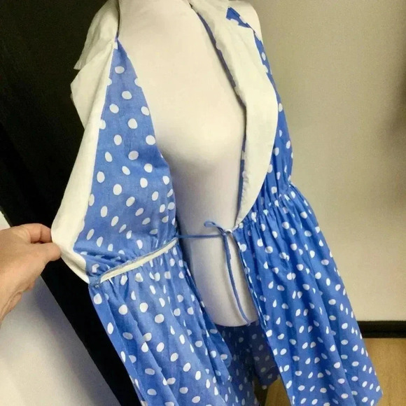 Vintage Komar Womens Blue White Polka Dot Sleeveless Tie Waist Wrap Dress Large - Picture 6 of 12